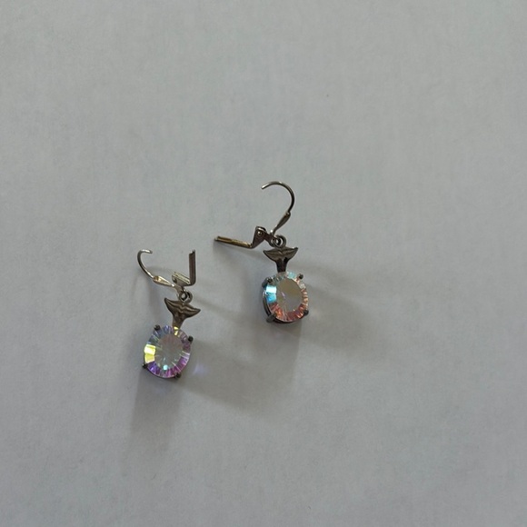 Silver Iridescent Earrings with sheet gemstone whale tail design drop design - Picture 6 of 6
